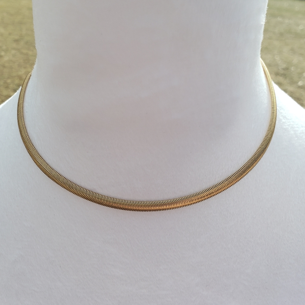 15. Gold Plated Herringbone Necklace with Lobster Clasp - Picture 3 of 7